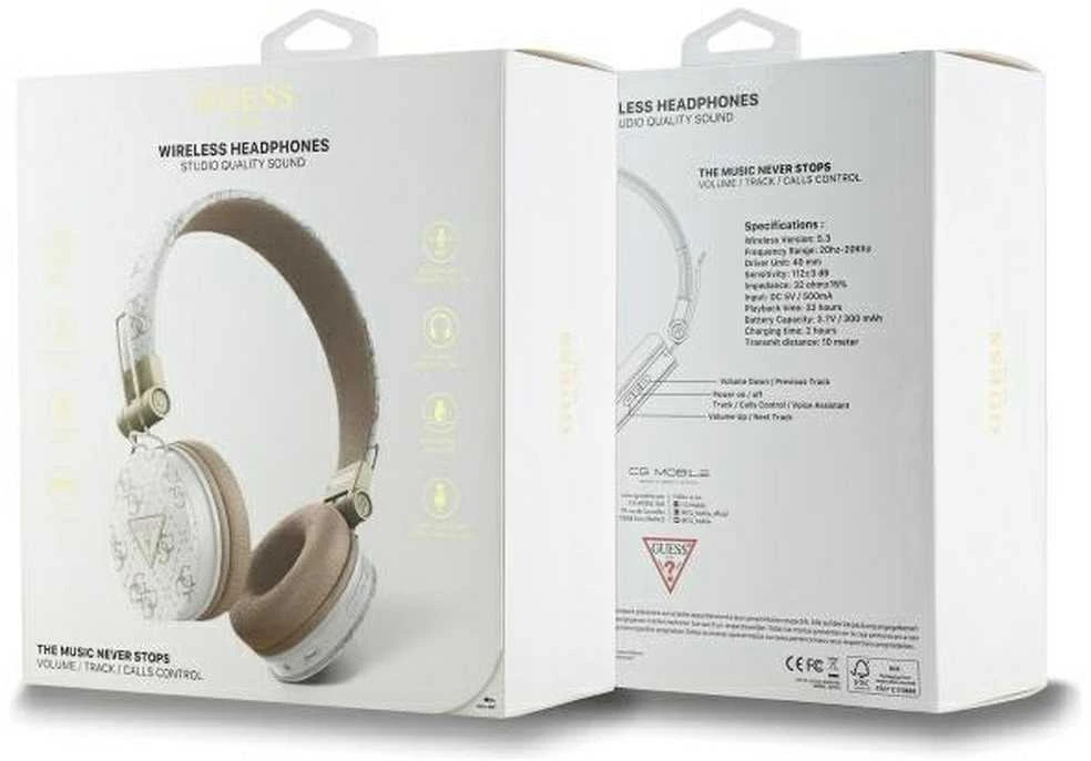 Guess Bluetooth Ausinės ENC GUBH70E4PTMH baltos spalvos 4G Triangle Round Shape