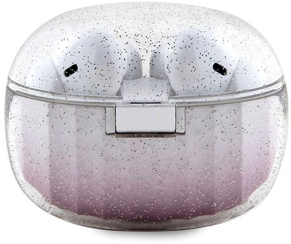 Guess Glitter ausinių dėklas su rožiniu gradientu
