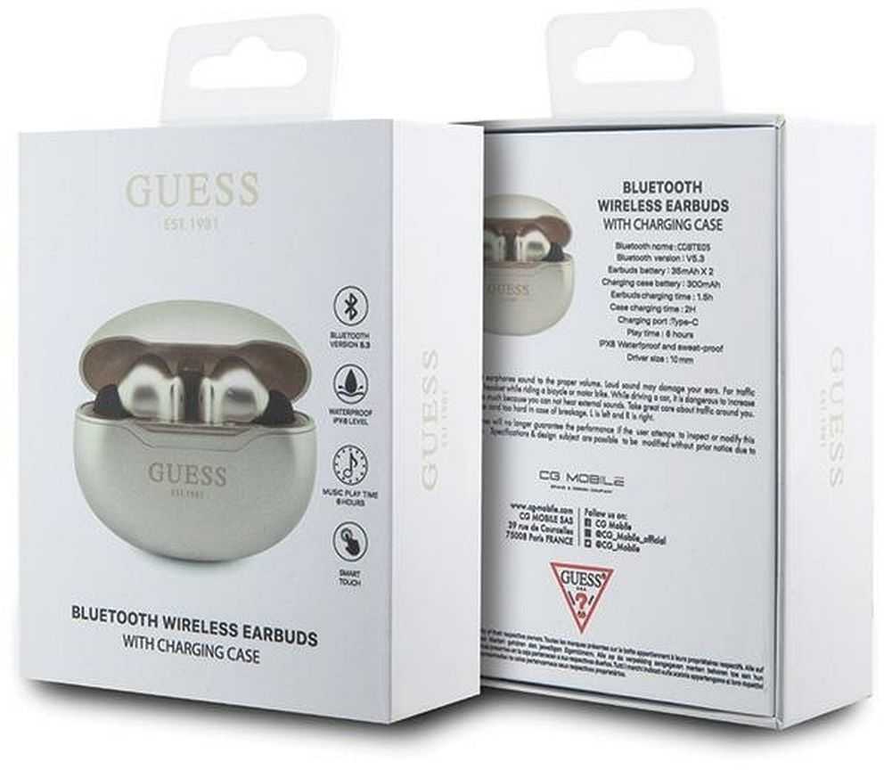 Guess Bluetooth ausinės GUTWST50EDTWS + docking station auksinis/auksinis Classic EST