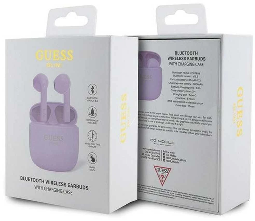 GUESS belaidės ausinės bluetooth TWS + docking station GUTWST26PSU (Classic EST Logo) violetinė