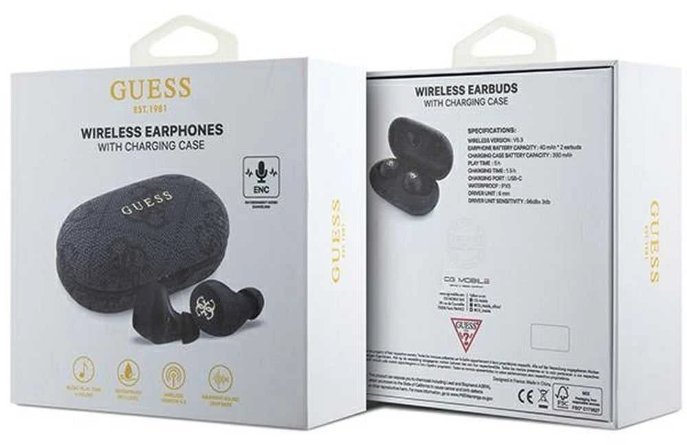 Ausinės Bluetooth TWS ENC Guess 4G Metal GUTWSP4EGK juodos spalvos