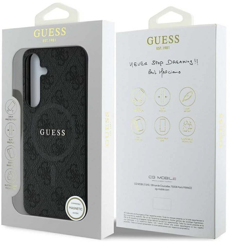 Guess Leather 4G Colored Ring Classic Logo MagSafe Samsung Galaxy S25 dėklas telefonui juodos spalvos