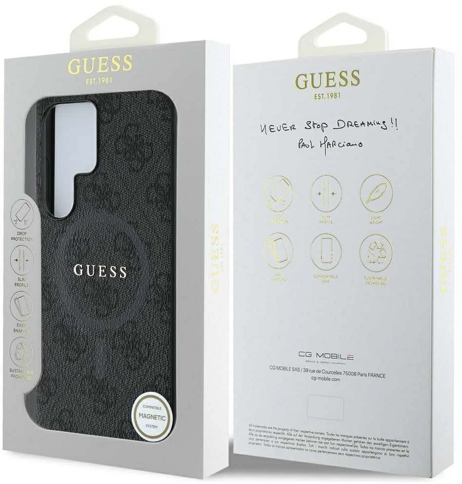 Guess PU Leather 4G Colored Ring MagSafe dėklas skirtas Samsung Galaxy S25 Ultra juodos spalvos