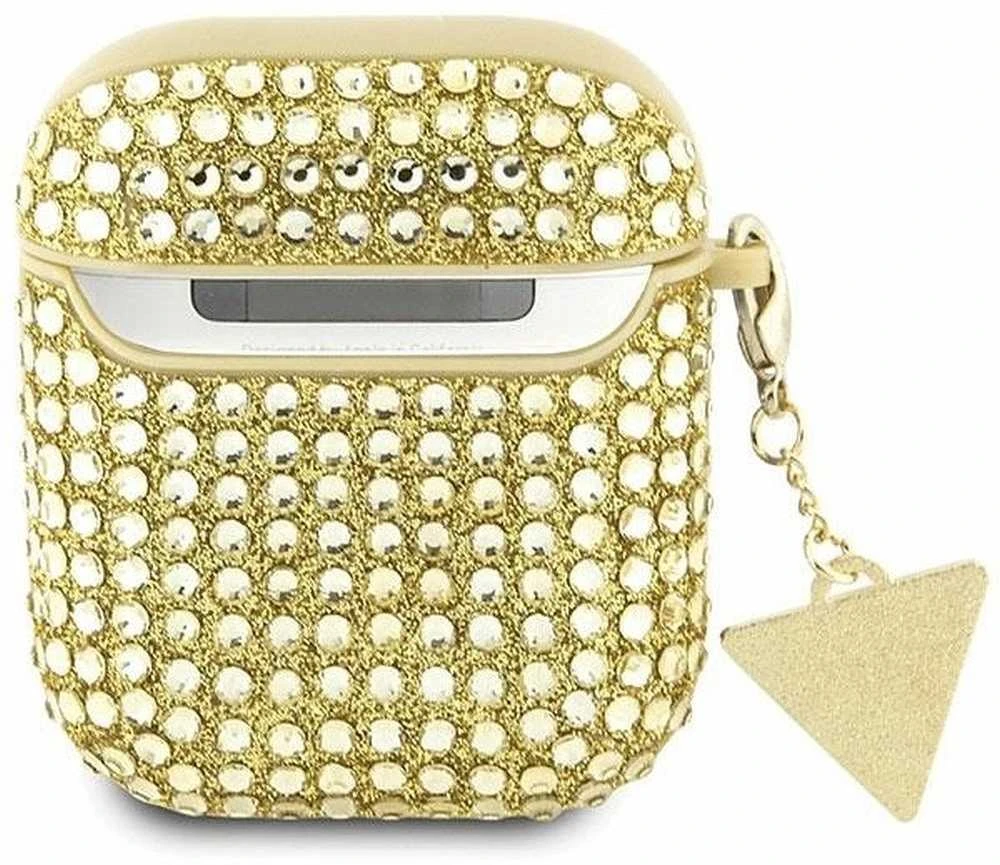 Guess dėklas, skirtas AirPods 1 / 2 GUA2HDGTPD auksinis Rhinestone Triangle Charm