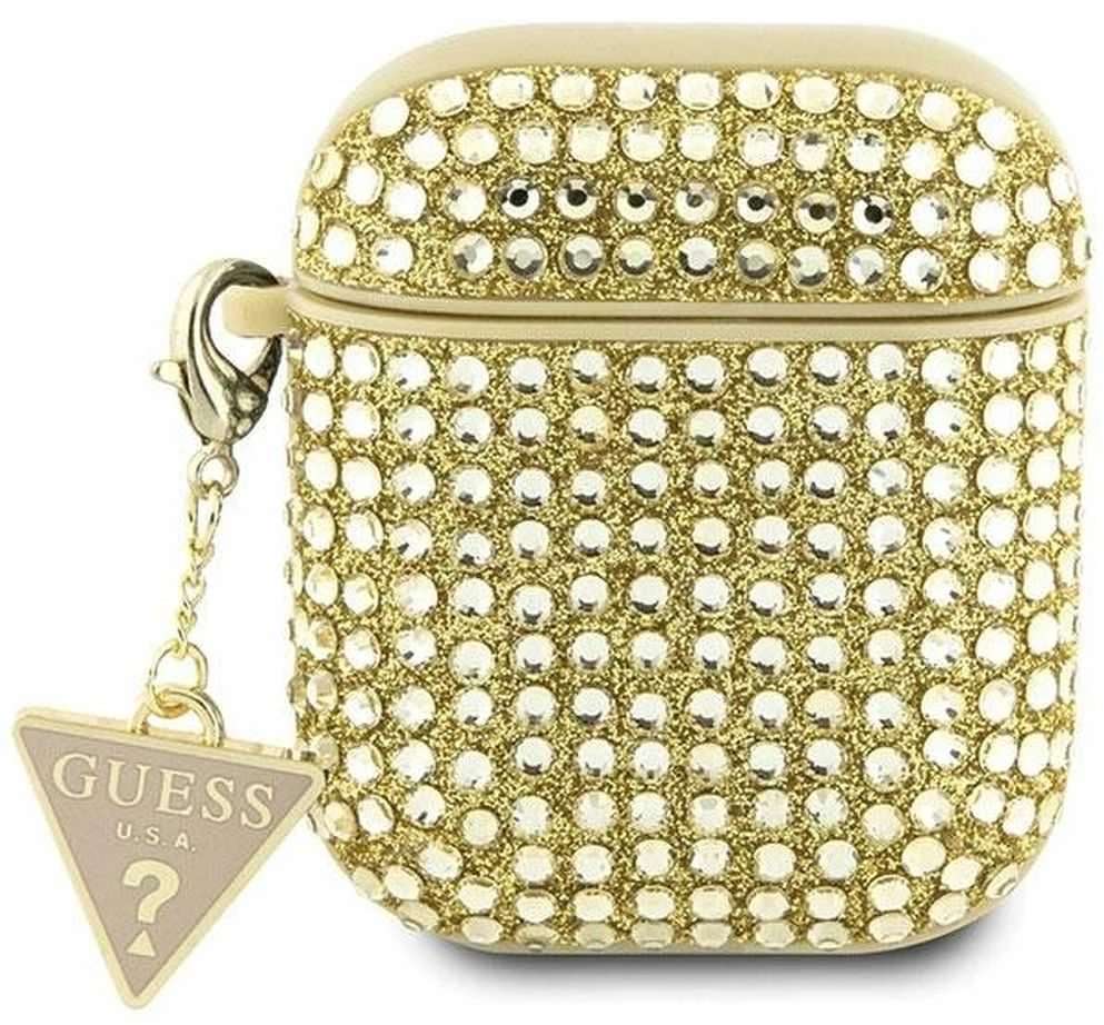Guess dėklas, skirtas AirPods 1 / 2 GUA2HDGTPD auksinis Rhinestone Triangle Charm