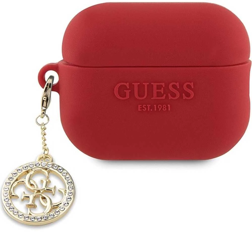„Guess“ 3D guminis 4G deimantinis pakabukas – „AirPods Pro 2“ dėklas (Raudona)