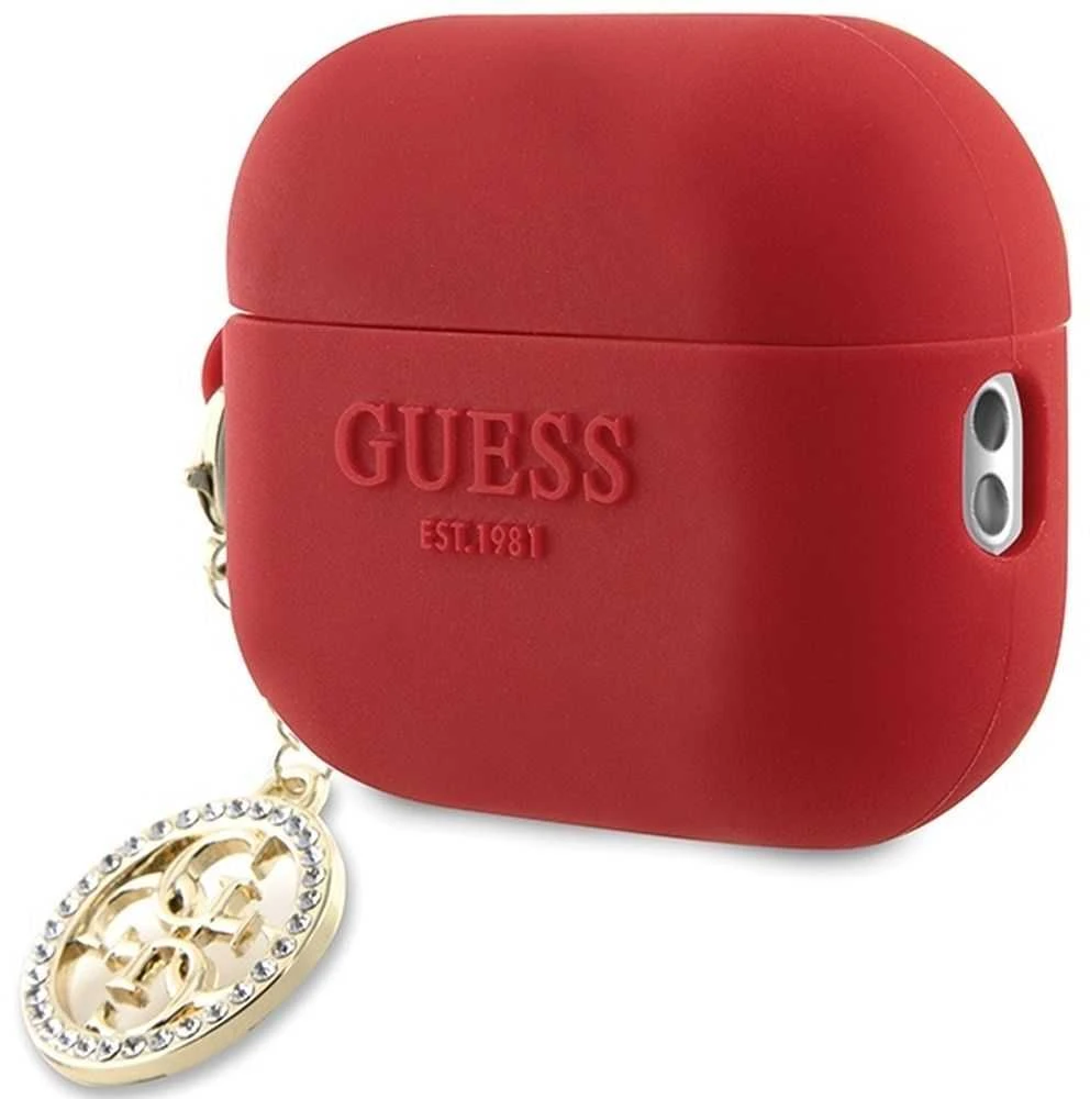 „Guess“ 3D guminis 4G deimantinis pakabukas – „AirPods Pro 2“ dėklas (Raudona)