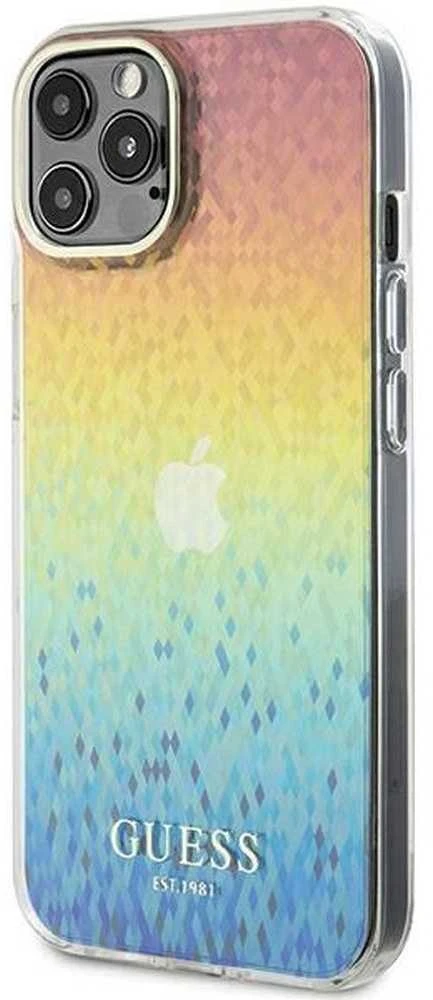 Guess GUHCP12MHDECMI Apple iPhone 12/12 Pro 6.1″ kietas dėklas IML Faceted Mirror Disco Iridescent
