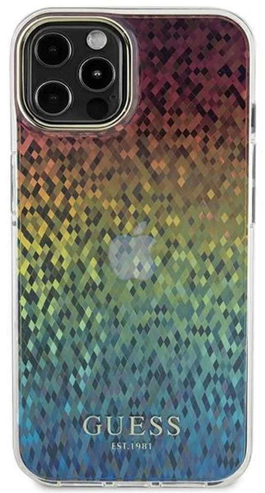 Guess GUHCP12MHDECMI Apple iPhone 12/12 Pro 6.1″ kietas dėklas IML Faceted Mirror Disco Iridescent