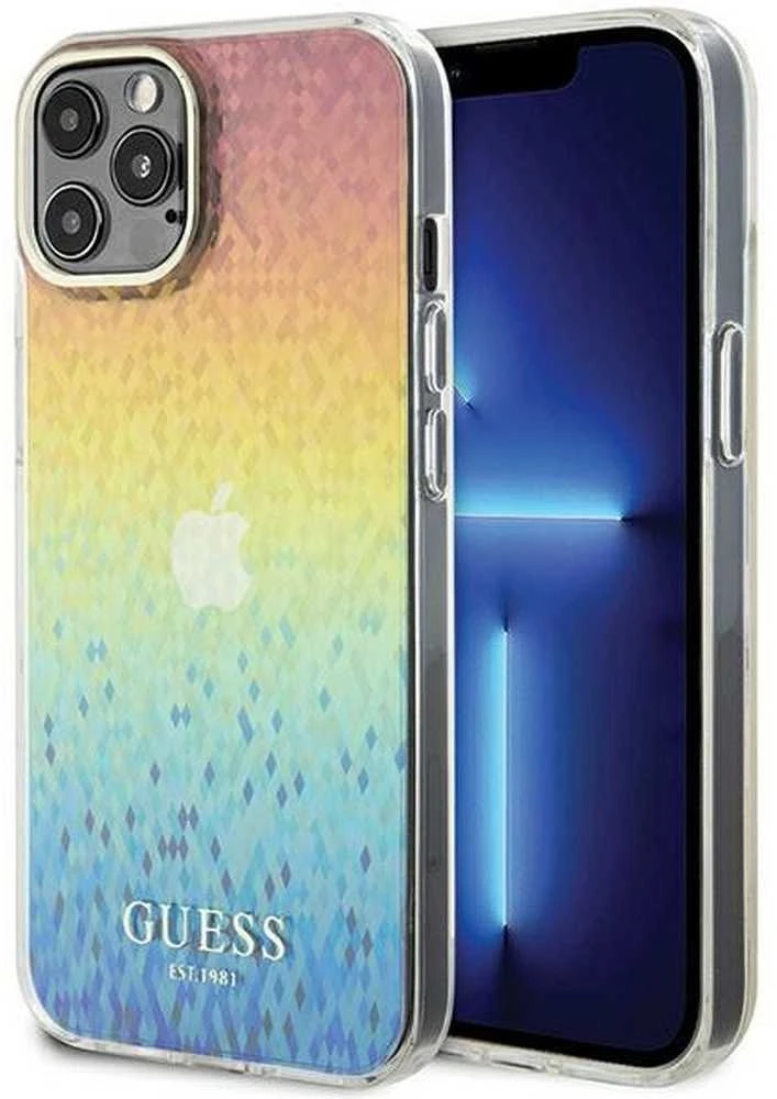 Guess GUHCP12MHDECMI Apple iPhone 12/12 Pro 6.1″ kietas dėklas IML Faceted Mirror Disco Iridescent