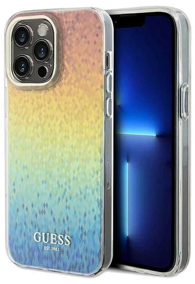 Guess GUHCP13LHDECMI Apple iPhone 13 Pro / 13 kietas dėklas IML Faceted Mirror Disco Iridescent