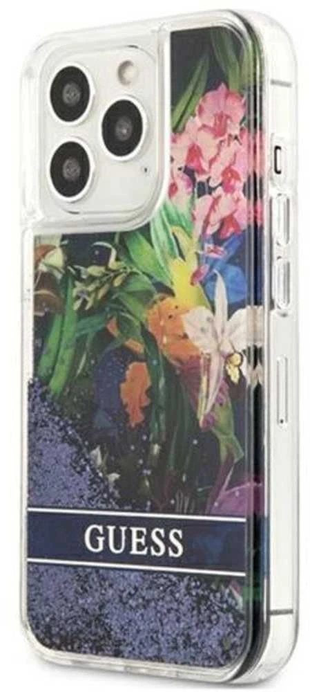 GUESS GUHCP13LLFLSB IPHONE 13 PRO / 13 6.1 "Mėlynas / Mėlynas HARDCASE FLOWER LIQUID GLITTER