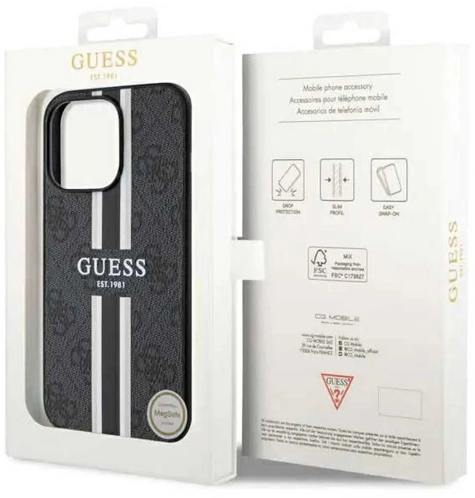 Dėklas GUESS GUHMP13LP4RPSK IPHONE 13 PRO / 13 6.1 "Juodas / Juodas HARDCASE 4G PRINTED STRIPES MAGSAFE