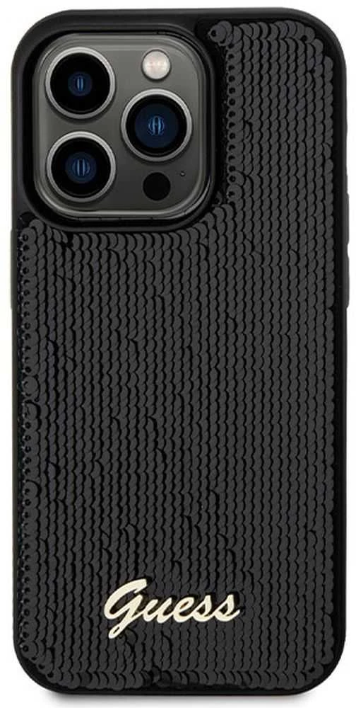 Guess GUHCP13XPSFDGSK Apple iPhone 13 Pro Max 6.7″ juodos spalvos kietas dėklas Sequin Script Metal