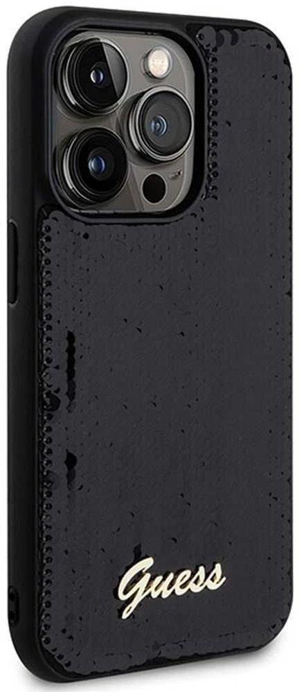 Guess GUHCP13XPSFDGSK Apple iPhone 13 Pro Max 6.7″ juodos spalvos kietas dėklas Sequin Script Metal