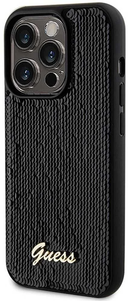 Guess GUHCP13XPSFDGSK Apple iPhone 13 Pro Max 6.7″ juodos spalvos kietas dėklas Sequin Script Metal