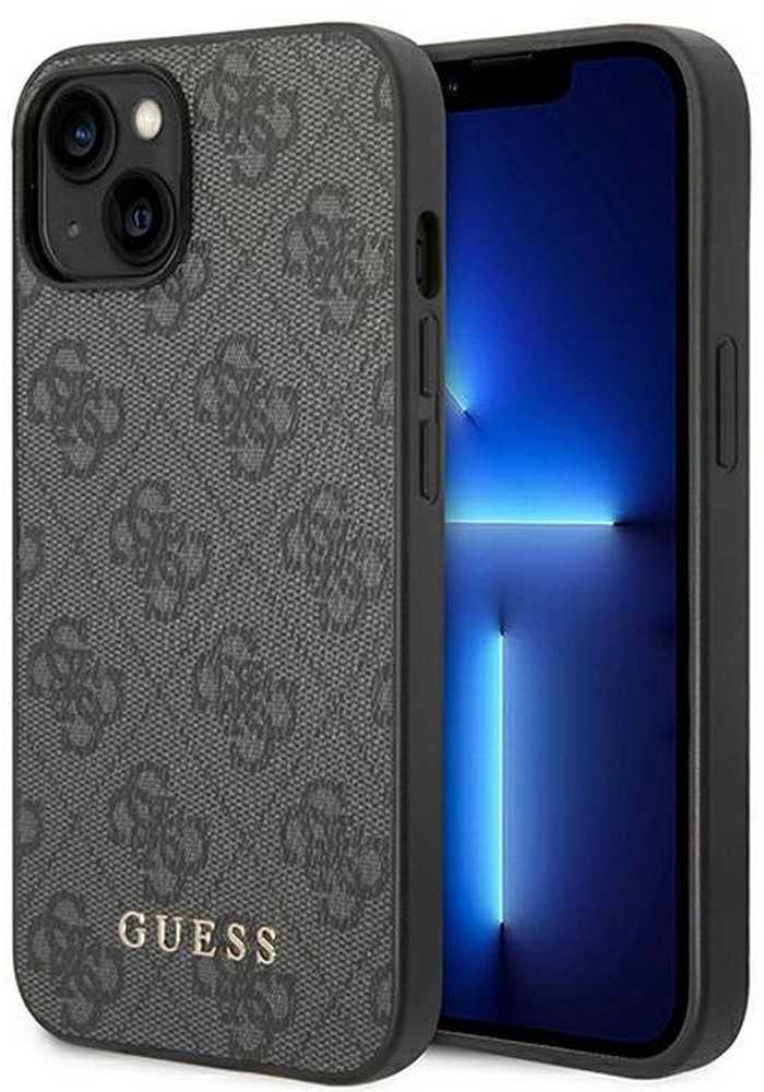 Apple iPhone 14 Guess Dėklas 4G Metal Gold Logo pilkos spalvos