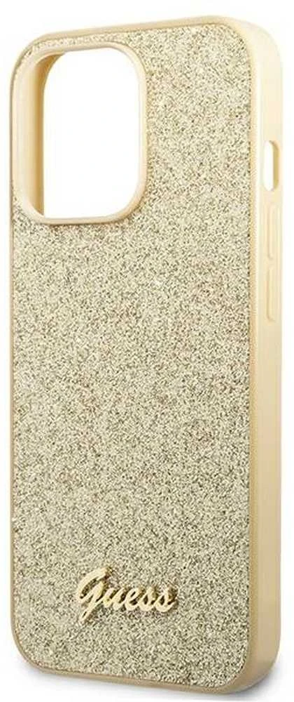 Guess GUHCP14LHGGSHD Apple iPhone 14 Pro 6,1″ auksinis kietas dėklas Glitter Script