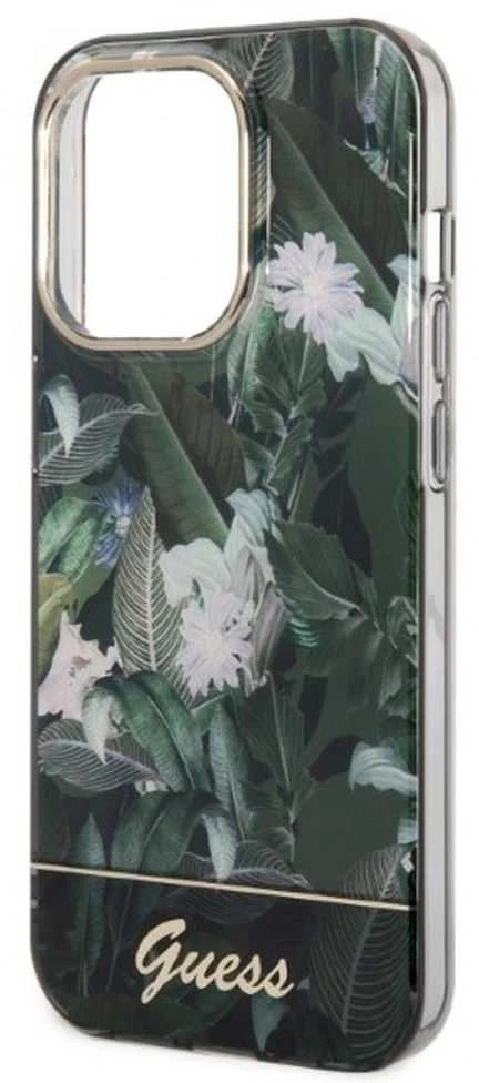 Guess GUHCP14LHGJGHA Apple iPhone 14 Pro 6,1″ žalias kietas dėklas Jungle Collection