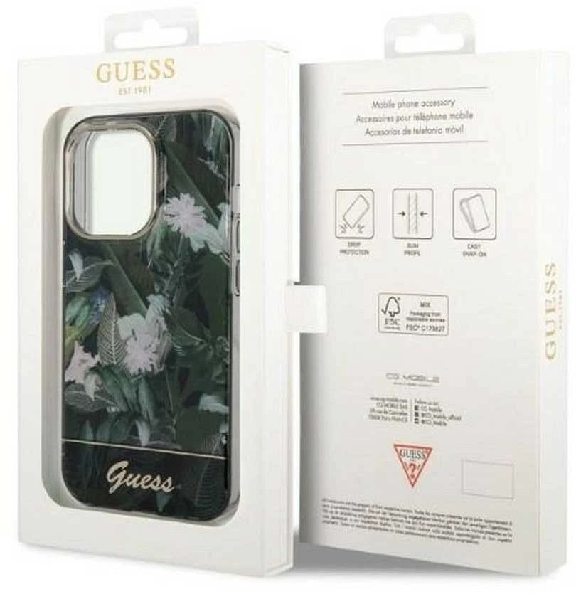 Guess GUHCP14LHGJGHA Apple iPhone 14 Pro 6,1″ žalias kietas dėklas Jungle Collection