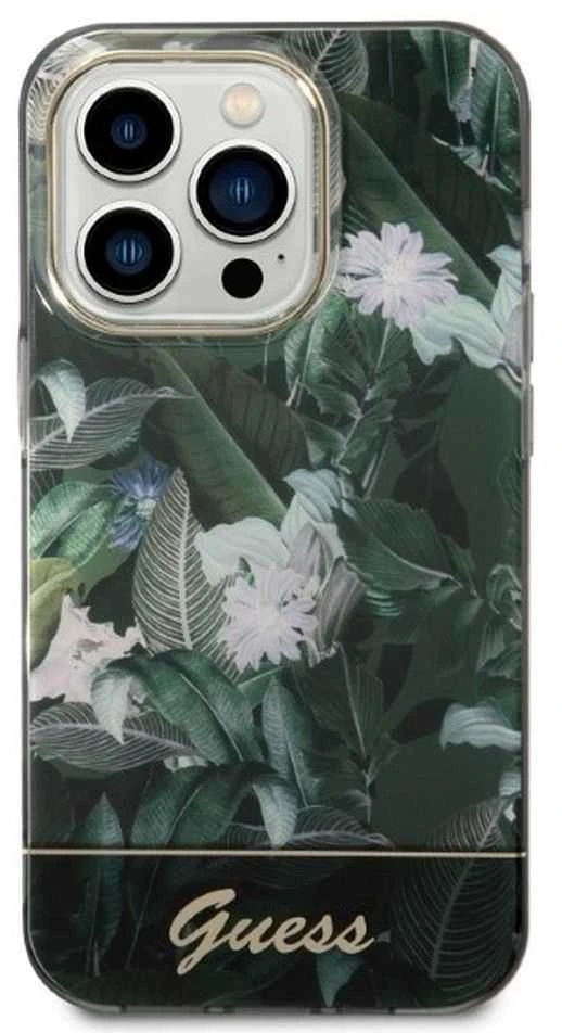 Guess GUHCP14LHGJGHA Apple iPhone 14 Pro 6,1″ žalias kietas dėklas Jungle Collection