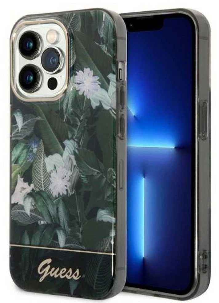 Guess GUHCP14LHGJGHA Apple iPhone 14 Pro 6,1″ žalias kietas dėklas Jungle Collection
