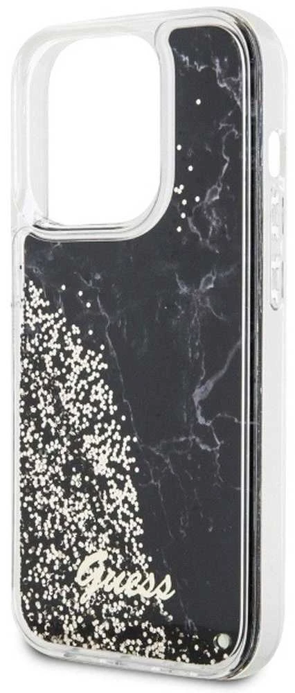 Guess GUHCP14LLCSGSGK Apple iPhone 14 Pro 6.1″ juodos spalvos kietas dėklas Liquid Glitter Marble