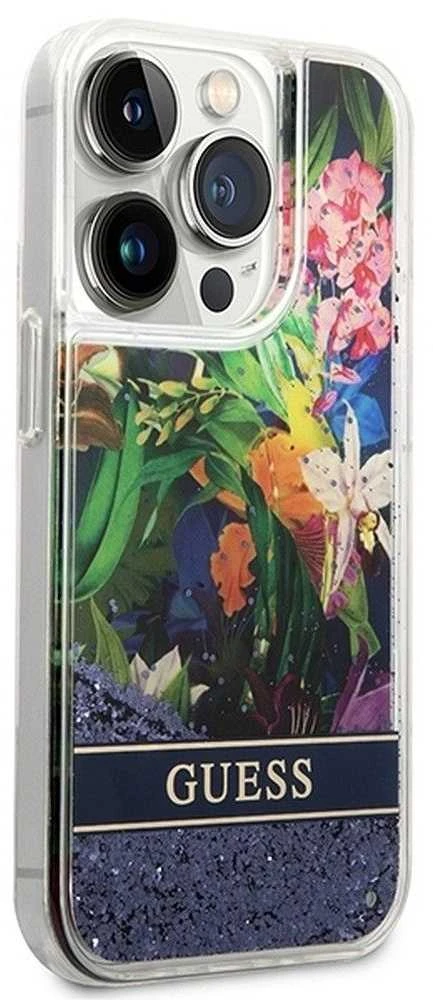 Dėklas GUESS GUHCP14LLFLSB IPHONE 14 PRO 6.1 "Mėlynas/Mėlynas HARDCASE FLOWER LIQUID GLITTER