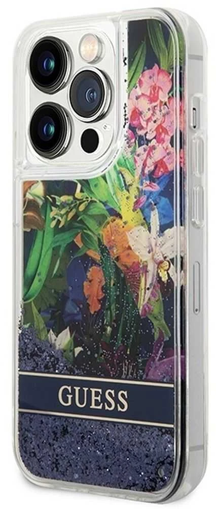 Dėklas GUESS GUHCP14LLFLSB IPHONE 14 PRO 6.1 "Mėlynas/Mėlynas HARDCASE FLOWER LIQUID GLITTER