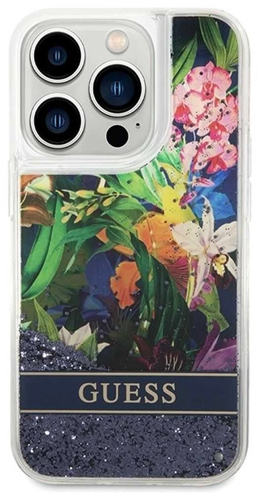 Dėklas GUESS GUHCP14LLFLSB IPHONE 14 PRO 6.1 "Mėlynas/Mėlynas HARDCASE FLOWER LIQUID GLITTER