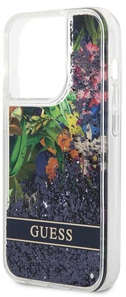 Dėklas GUESS GUHCP14LLFLSB IPHONE 14 PRO 6.1 "Mėlynas/Mėlynas HARDCASE FLOWER LIQUID GLITTER