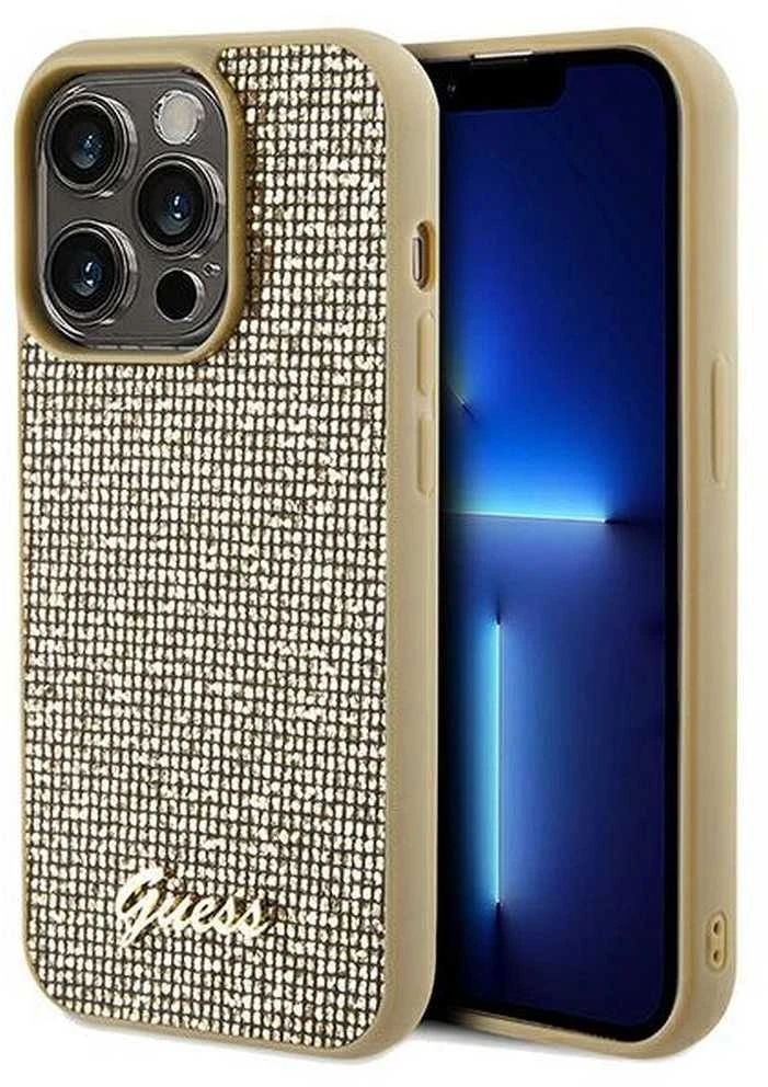 Guess GUHCP14LPMSDGSD Apple iPhone 14 Pro 6.1″ auksinis kietas dėklas Disco Metal Script