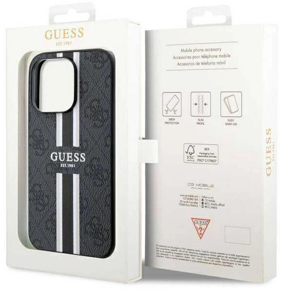 Guess GUHMP14LP4RPSK Apple iPhone 14 Pro 6.1″ juodos spalvos kietas dėklas 4G Printed Stripes MagSafe