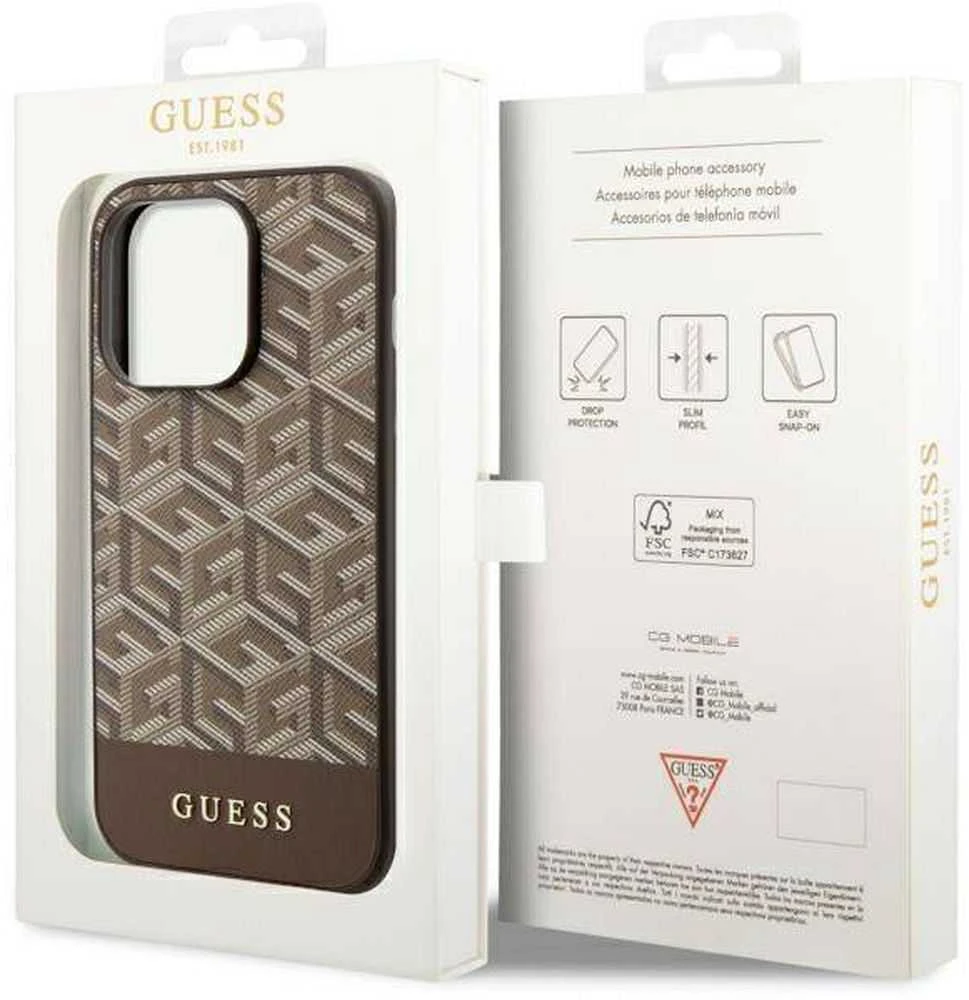 GUESS GUHMP14LHGCFSEW IPHONE 14 PRO 6.1 "RUDAS / RUDAS KIETAS DĖKLAS GCUBE STRIPES MAGSAFE