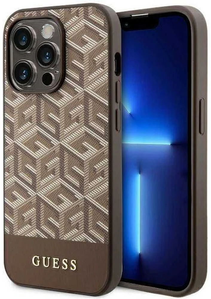 GUESS GUHMP14LHGCFSEW IPHONE 14 PRO 6.1 "RUDAS / RUDAS KIETAS DĖKLAS GCUBE STRIPES MAGSAFE
