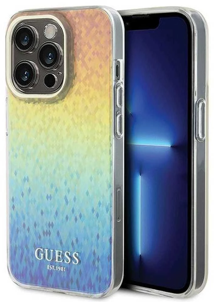 Guess GUHCP14XHDECMI Apple iPhone 14 Pro Max 6.7″ kietas dėklas IML Faceted Mirror Disco Iridescen