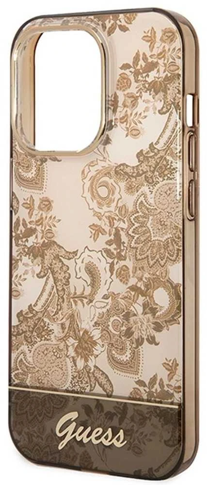 Apple iPhone 14 Pro Max Guess dėklas Porcelain Collection aukso spalvos