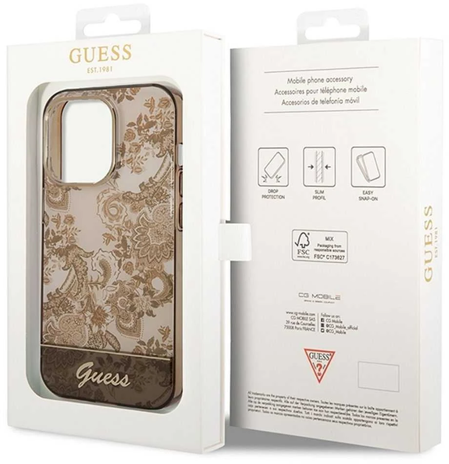 Apple iPhone 14 Pro Max Guess dėklas Porcelain Collection aukso spalvos