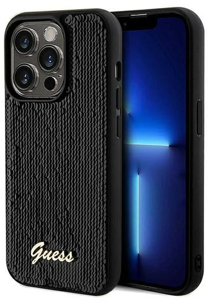 Apple iPhone 14 Pro Max Guess dėklas Sequin Script Metal (GUHCP14XPSFDGSK) juodos spalvos