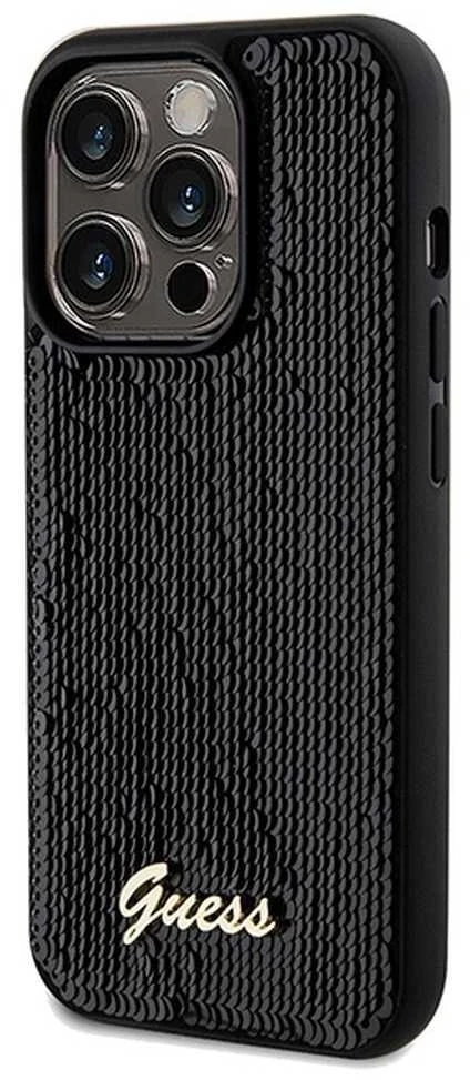 Apple iPhone 14 Pro Max Guess dėklas Sequin Script Metal (GUHCP14XPSFDGSK) juodos spalvos