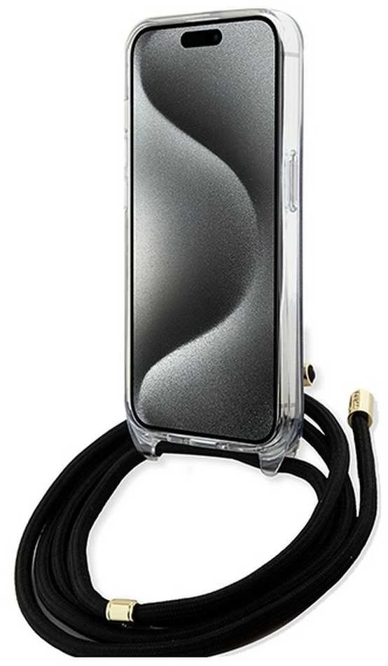 Dėklas GUESS GUHCP15XHC4SEK IPHONE 15 PRO MAX 6.7 "Juodas/Juodas HARDCASE CROSSBODY CORD 4G PRINT