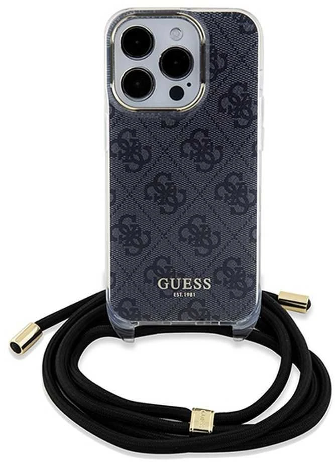 Dėklas GUESS GUHCP15XHC4SEK IPHONE 15 PRO MAX 6.7 "Juodas/Juodas HARDCASE CROSSBODY CORD 4G PRINT
