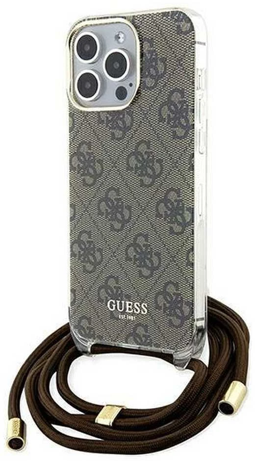 Dėklas GUESS GUHCP15XHC4SEW IPHONE 15 PRO MAX 6.7 "BROWN/BROWN HARDCASE CROSSBODY CORD 4G PRINT