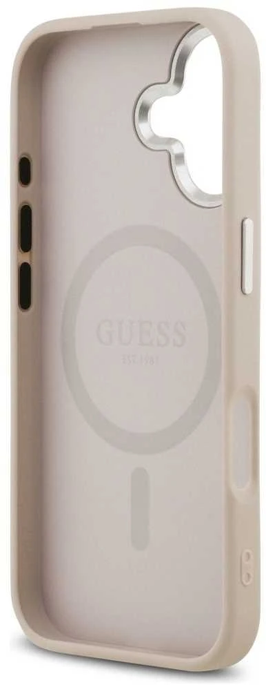 Guess PU Leather Triangle Logo MagSafe dėklas skirtas Apple iPhone 17 rožinės spalvos