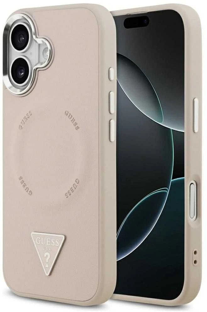 Guess PU Leather Triangle Logo MagSafe dėklas skirtas Apple iPhone 17 rožinės spalvos