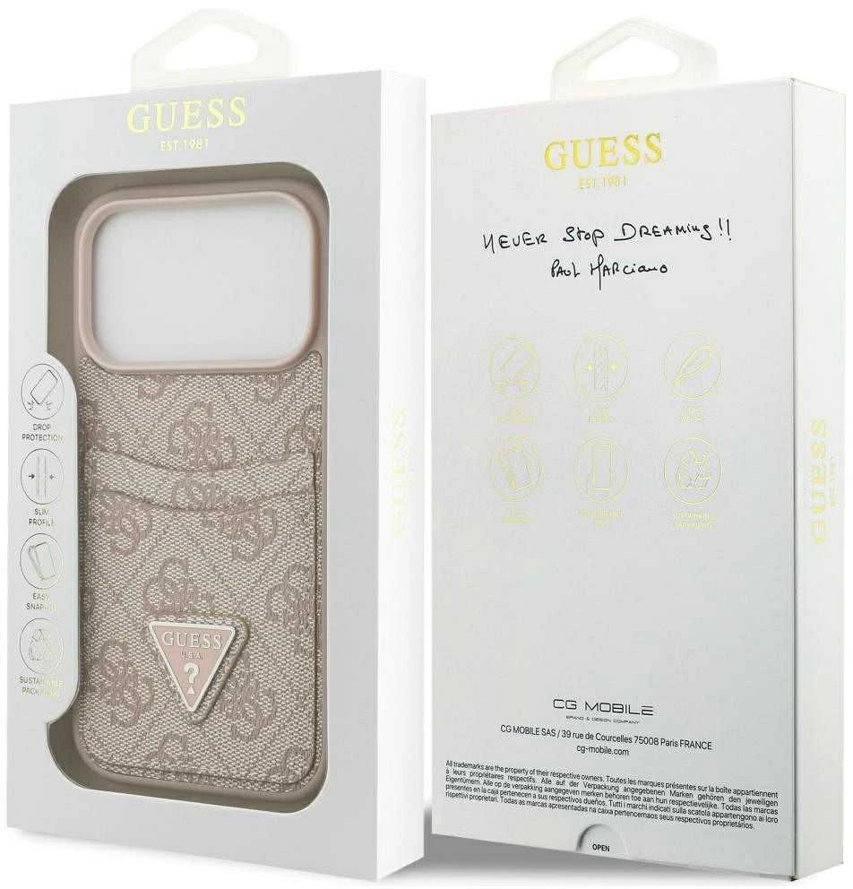 Dėklas Guess 4G Double Card Triangle skirtas Apple iPhone 17 Pro rožinės spalvos