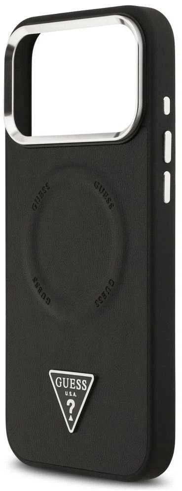Guess PU Leather Triangle Logo MagSafe dėklas skirtas Apple iPhone 17 Pro Max juodos spalvos