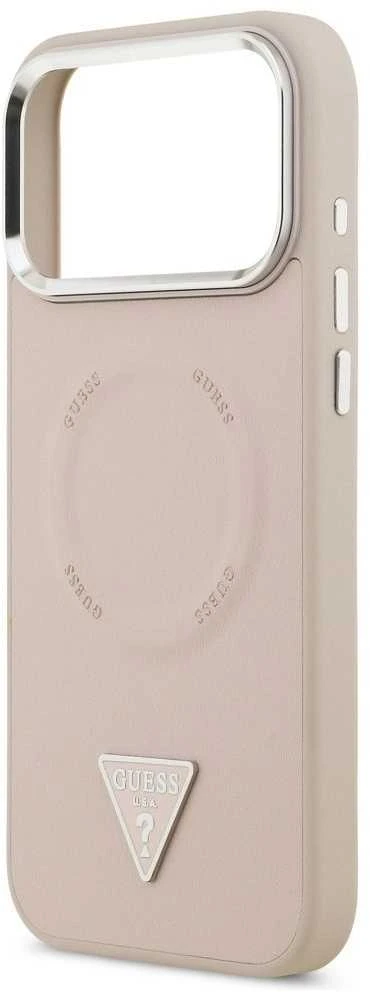 Guess PU Leather Triangle Logo MagSafe dėklas skirtas Apple iPhone 17 Pro Max rožinės spalvos