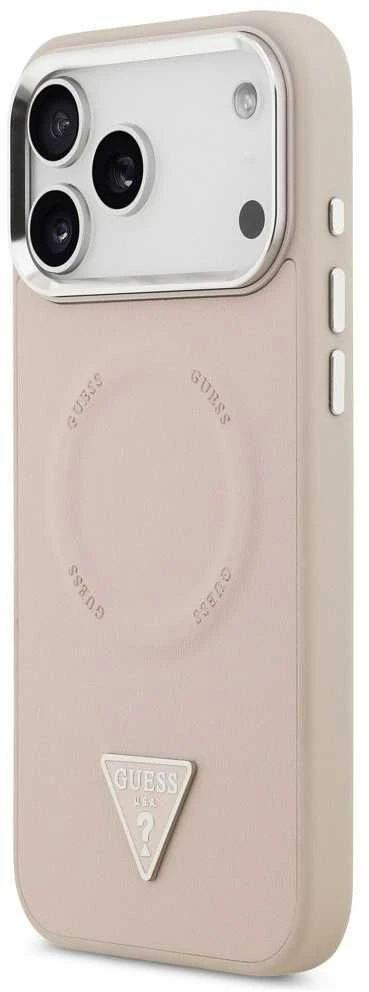 Guess PU Leather Triangle Logo MagSafe dėklas skirtas Apple iPhone 17 Pro Max rožinės spalvos