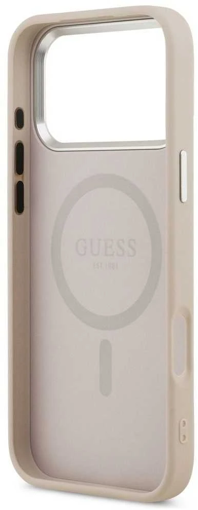Guess PU Leather Triangle Logo MagSafe dėklas skirtas Apple iPhone 17 Pro Max rožinės spalvos